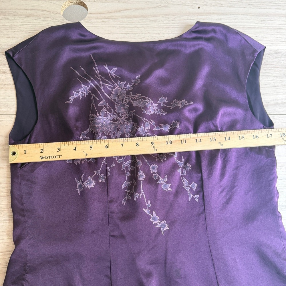 Vintage Dana Buchman Silk Floral Sleeveless Blouse Purple 6 Whimsigoth - Picture 5 of 7